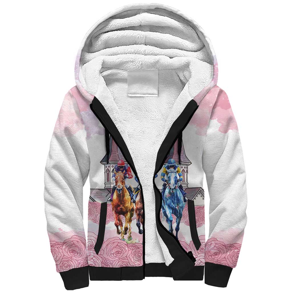 Kentucky Horse Racing Personalized Sherpa Hoodie Churchill Downs Roses Pastel Pink