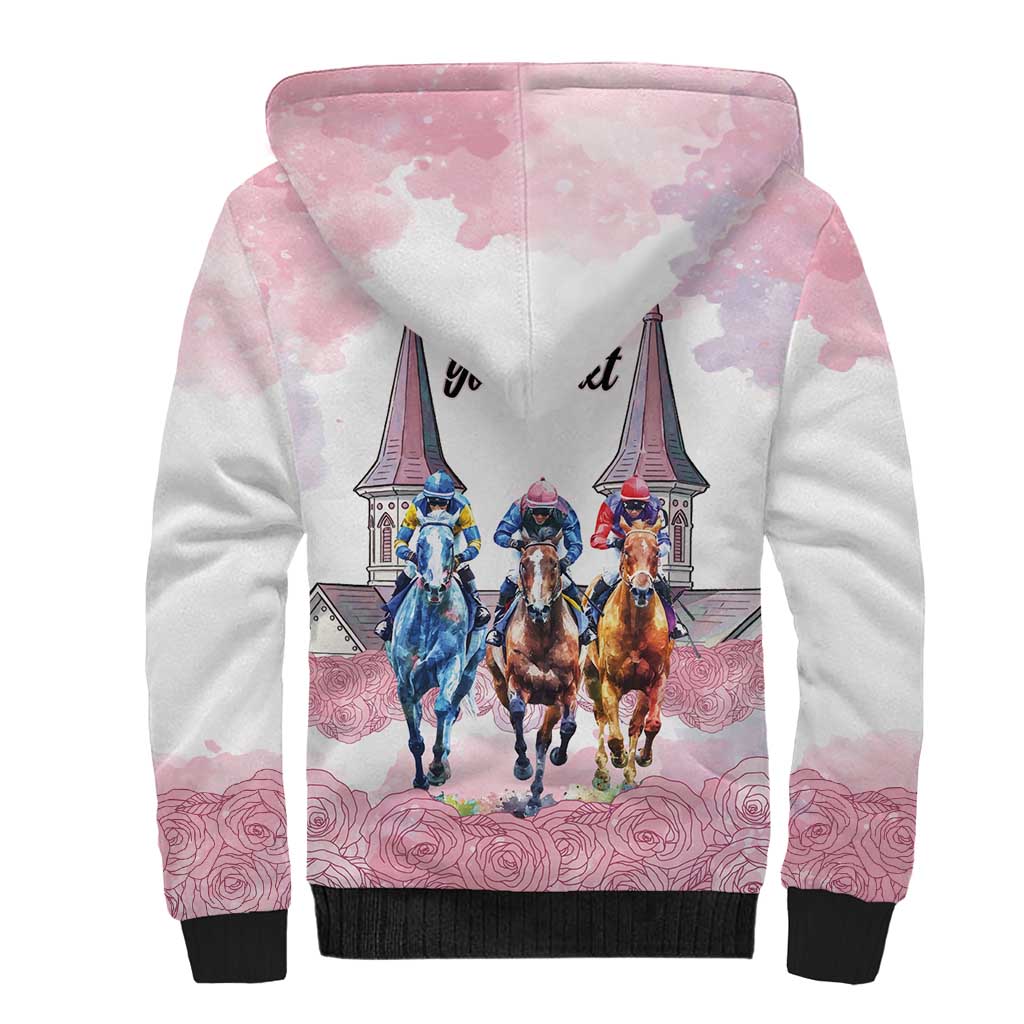 Kentucky Horse Racing Personalized Sherpa Hoodie Churchill Downs Roses Pastel Pink