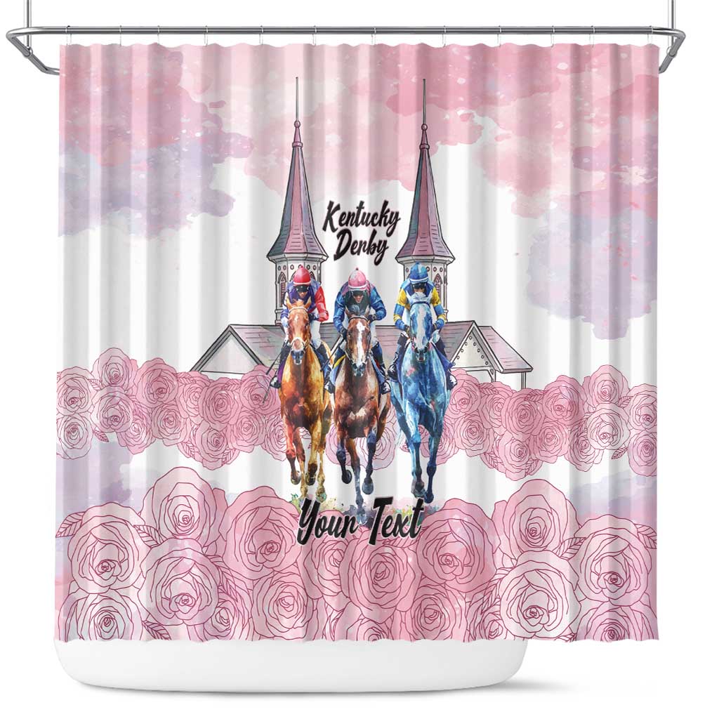 Kentucky Horse Racing Personalized Shower Curtain Churchill Downs Roses Pastel Pink