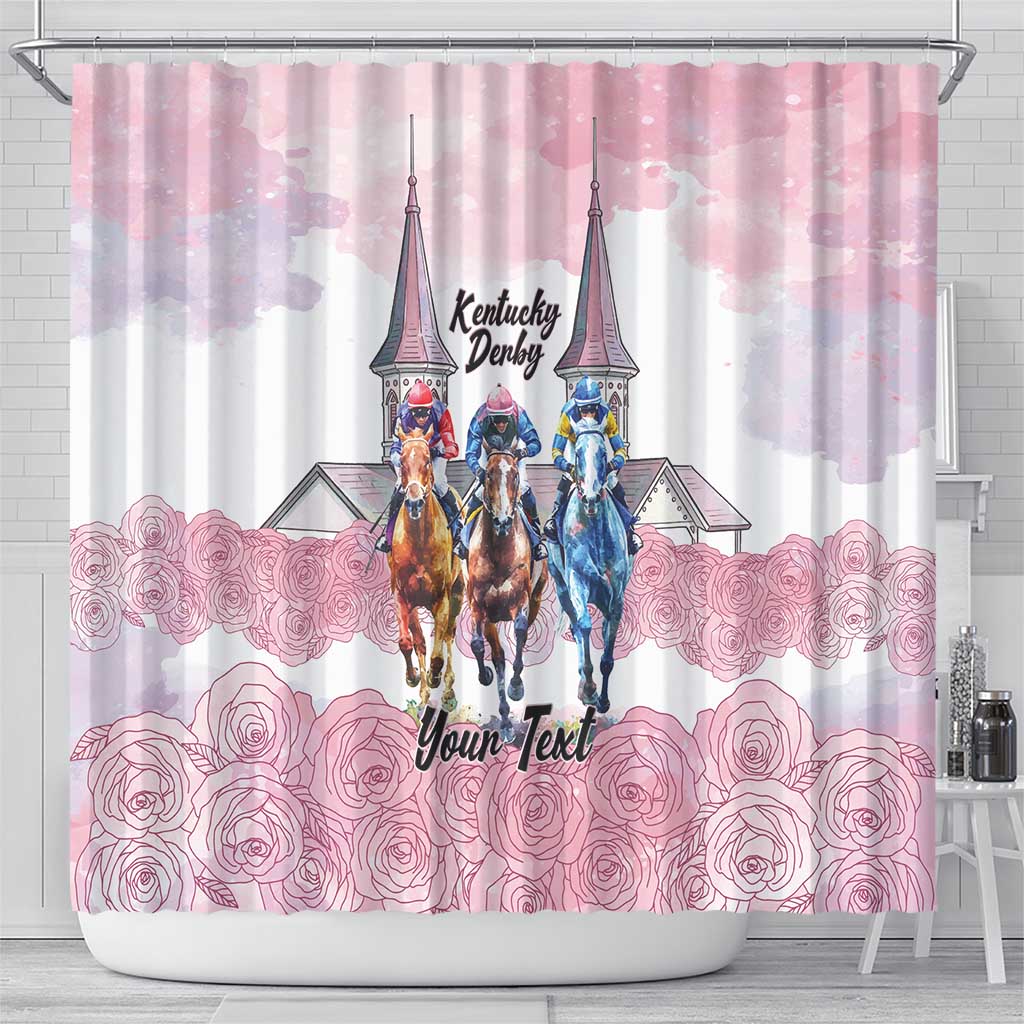 Kentucky Horse Racing Personalized Shower Curtain Churchill Downs Roses Pastel Pink