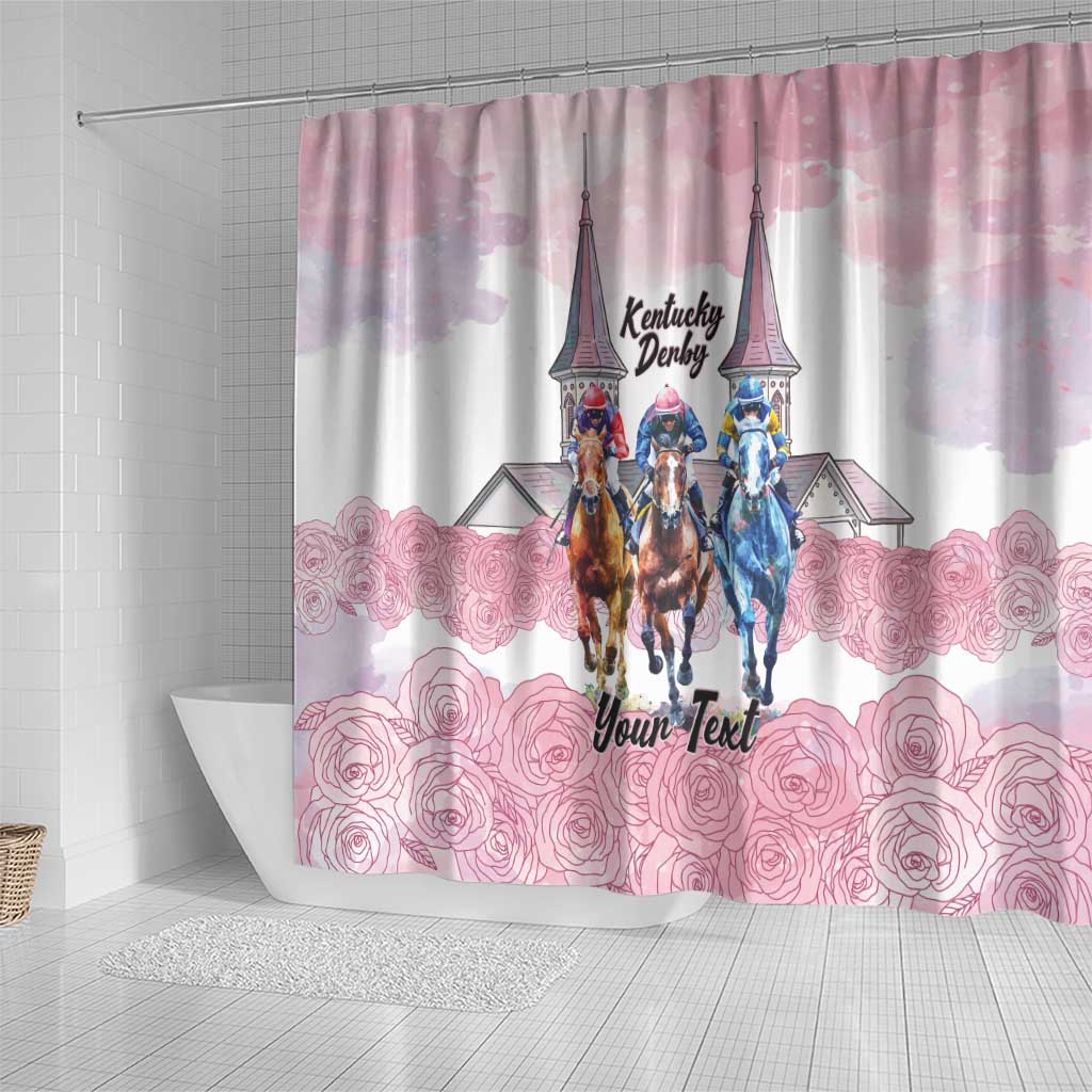 Kentucky Horse Racing Personalized Shower Curtain Churchill Downs Roses Pastel Pink