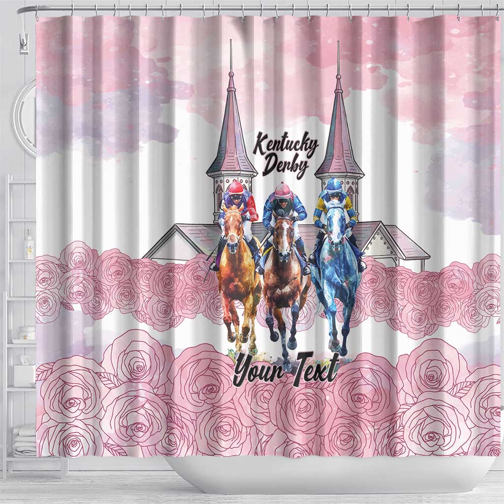 Kentucky Horse Racing Personalized Shower Curtain Churchill Downs Roses Pastel Pink