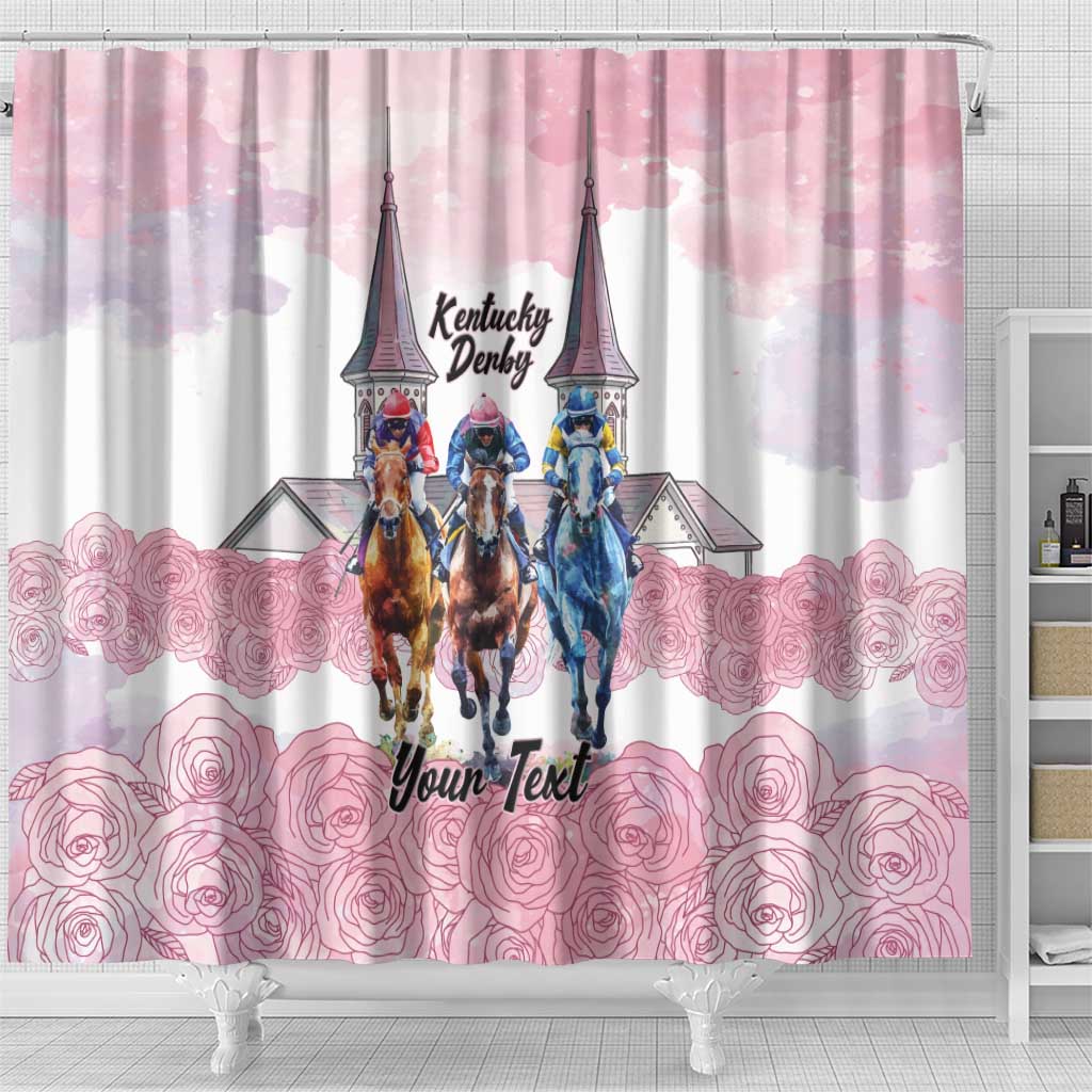 Kentucky Horse Racing Personalized Shower Curtain Churchill Downs Roses Pastel Pink