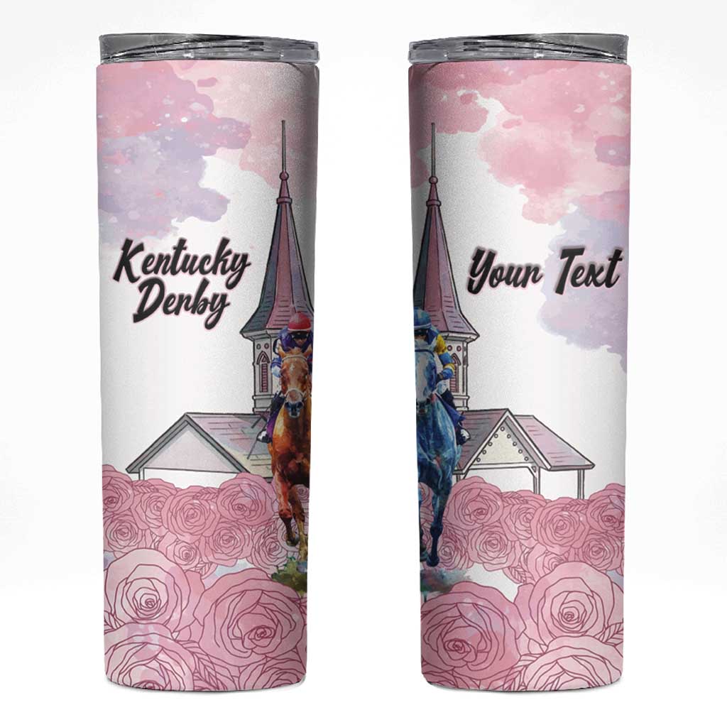 Kentucky Horse Racing Personalized Skinny Tumbler Churchill Downs Roses Pastel Pink