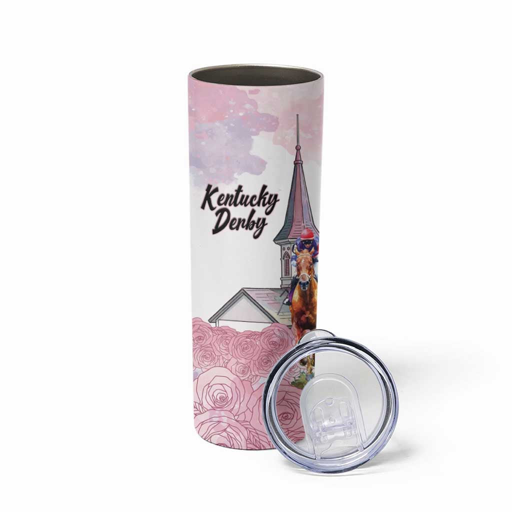 Kentucky Horse Racing Personalized Skinny Tumbler Churchill Downs Roses Pastel Pink