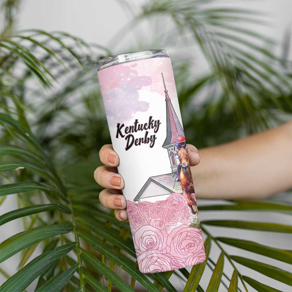 Kentucky Horse Racing Personalized Skinny Tumbler Churchill Downs Roses Pastel Pink
