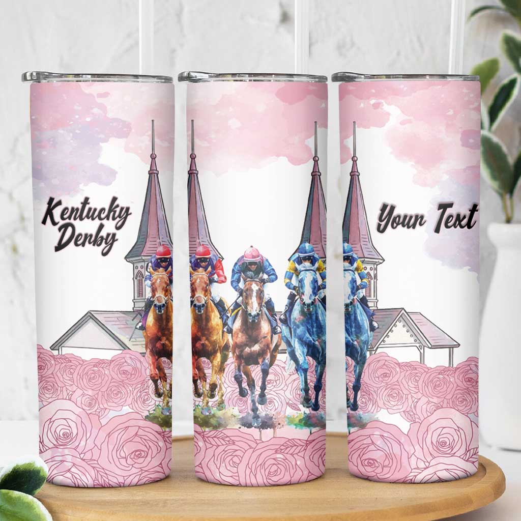 Kentucky Horse Racing Personalized Skinny Tumbler Churchill Downs Roses Pastel Pink
