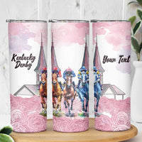 Kentucky Horse Racing Personalized Skinny Tumbler Churchill Downs Roses Pastel Pink