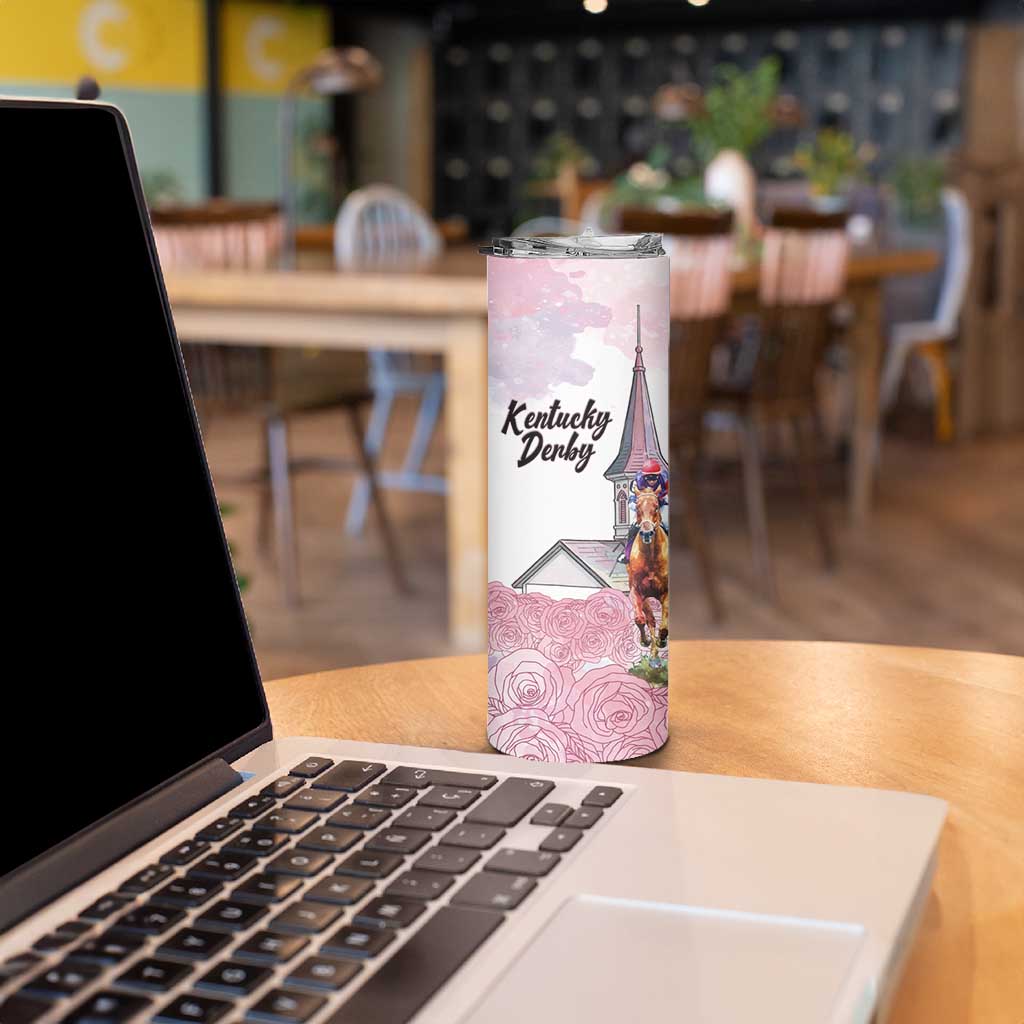 Kentucky Horse Racing Personalized Skinny Tumbler Churchill Downs Roses Pastel Pink