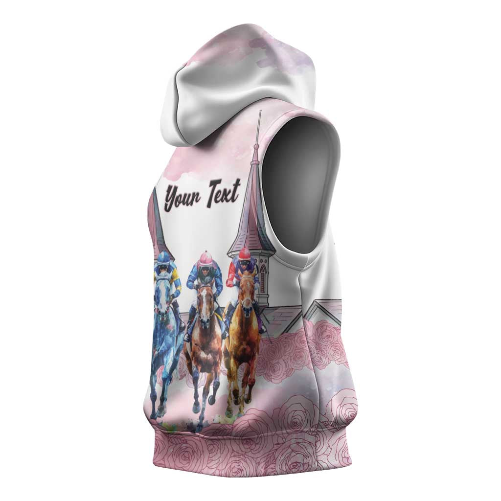 Kentucky Horse Racing Personalized Sleeveless Hoodie Churchill Downs Roses Pastel Pink