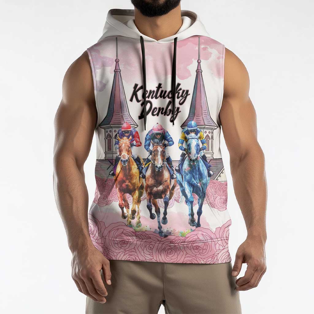 Kentucky Horse Racing Personalized Sleeveless Hoodie Churchill Downs Roses Pastel Pink