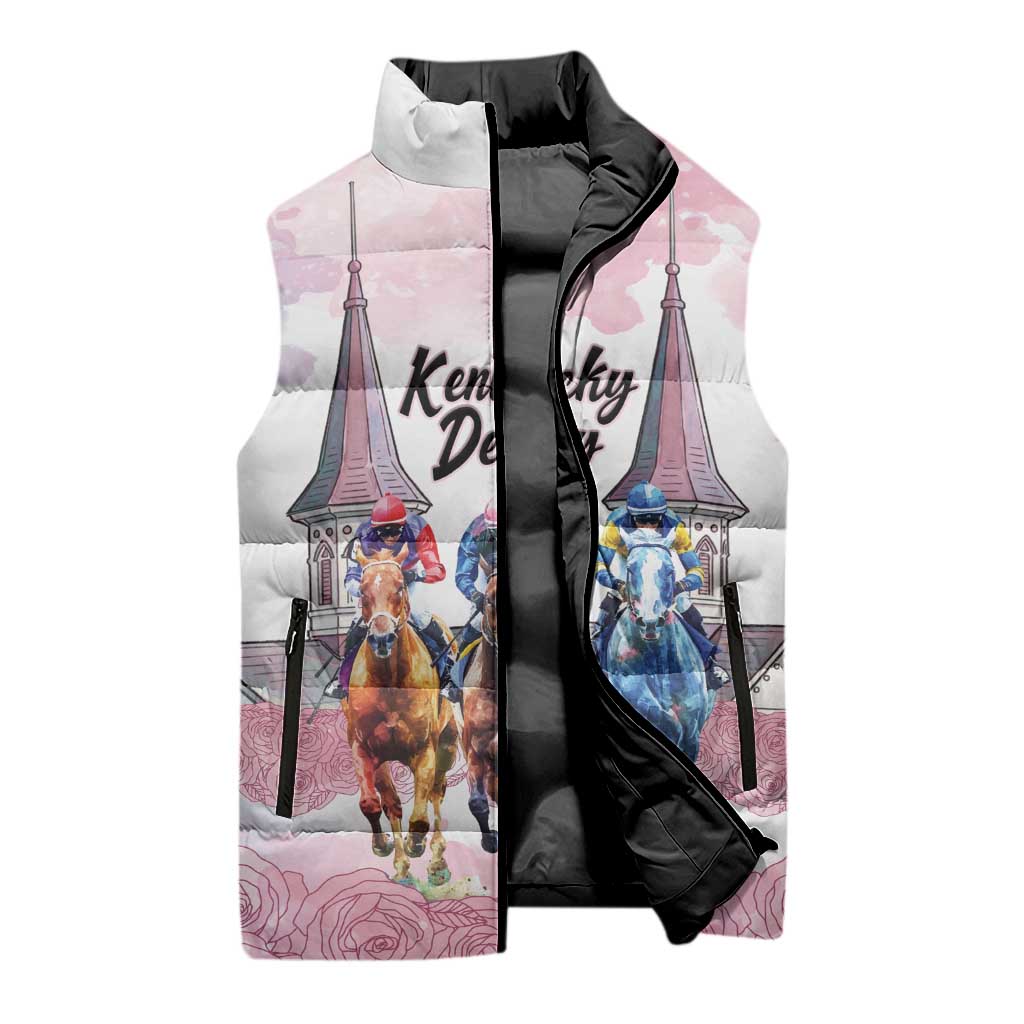 Kentucky Horse Racing Personalized Sleeveless Puffer Jacket Churchill Downs Roses Pastel Pink