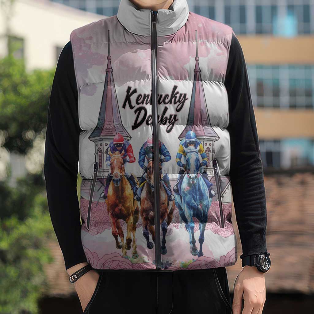 Kentucky Horse Racing Personalized Sleeveless Puffer Jacket Churchill Downs Roses Pastel Pink