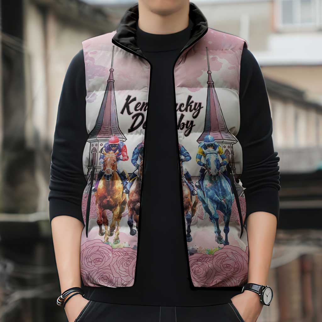 Kentucky Horse Racing Personalized Sleeveless Puffer Jacket Churchill Downs Roses Pastel Pink
