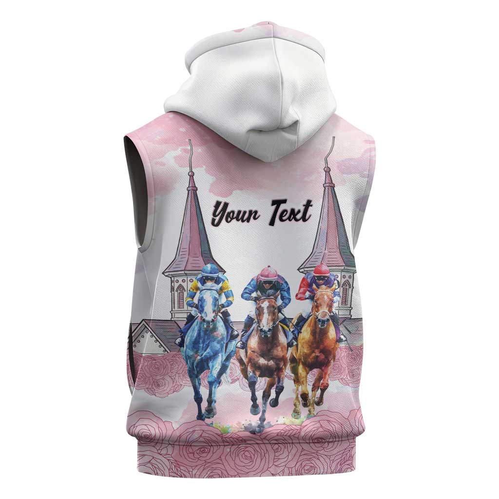 Kentucky Horse Racing Personalized Sleeveless Zip Hoodie Churchill Downs Roses Pastel Pink