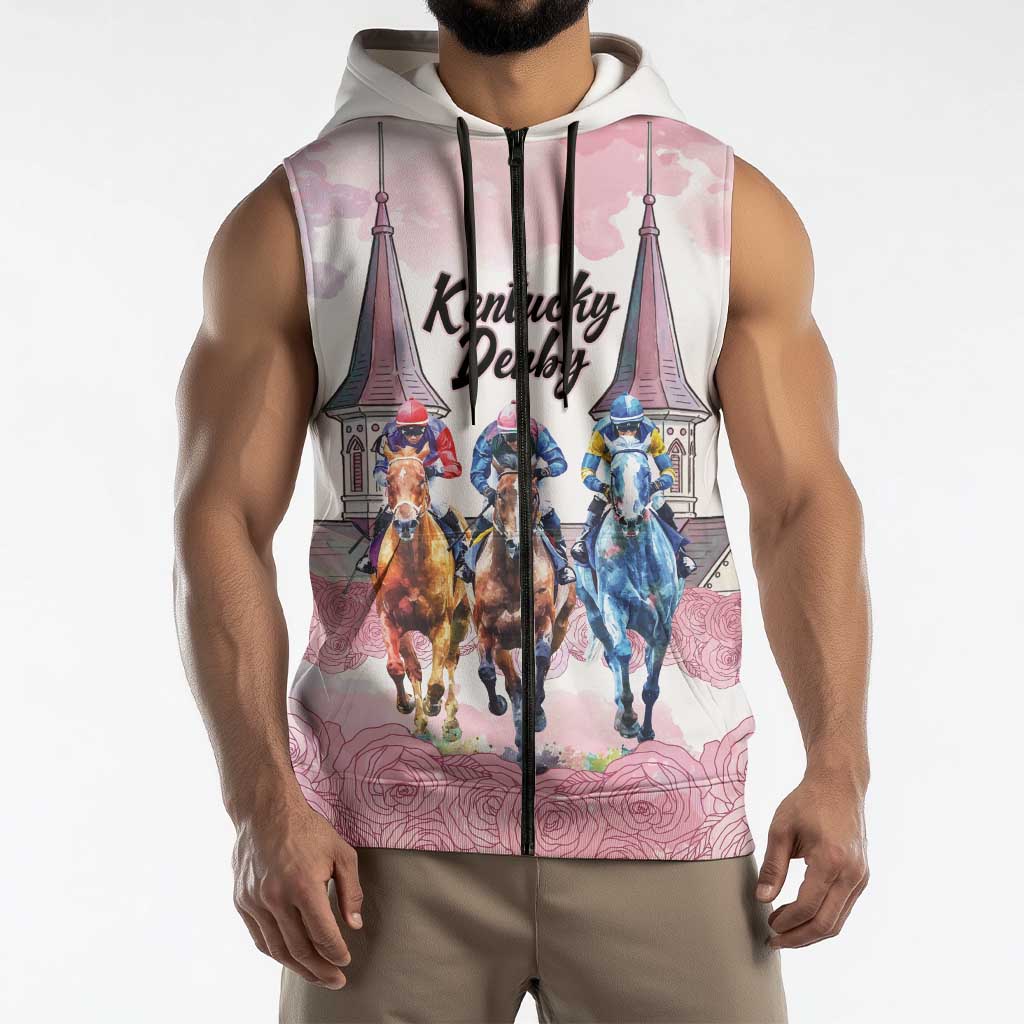 Kentucky Horse Racing Personalized Sleeveless Zip Hoodie Churchill Downs Roses Pastel Pink