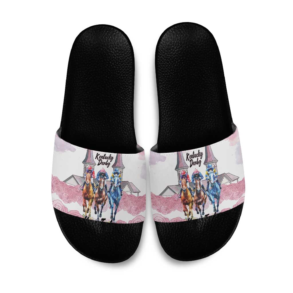 Kentucky Horse Racing Personalized Slide Sandals Churchill Downs Roses Pastel Pink