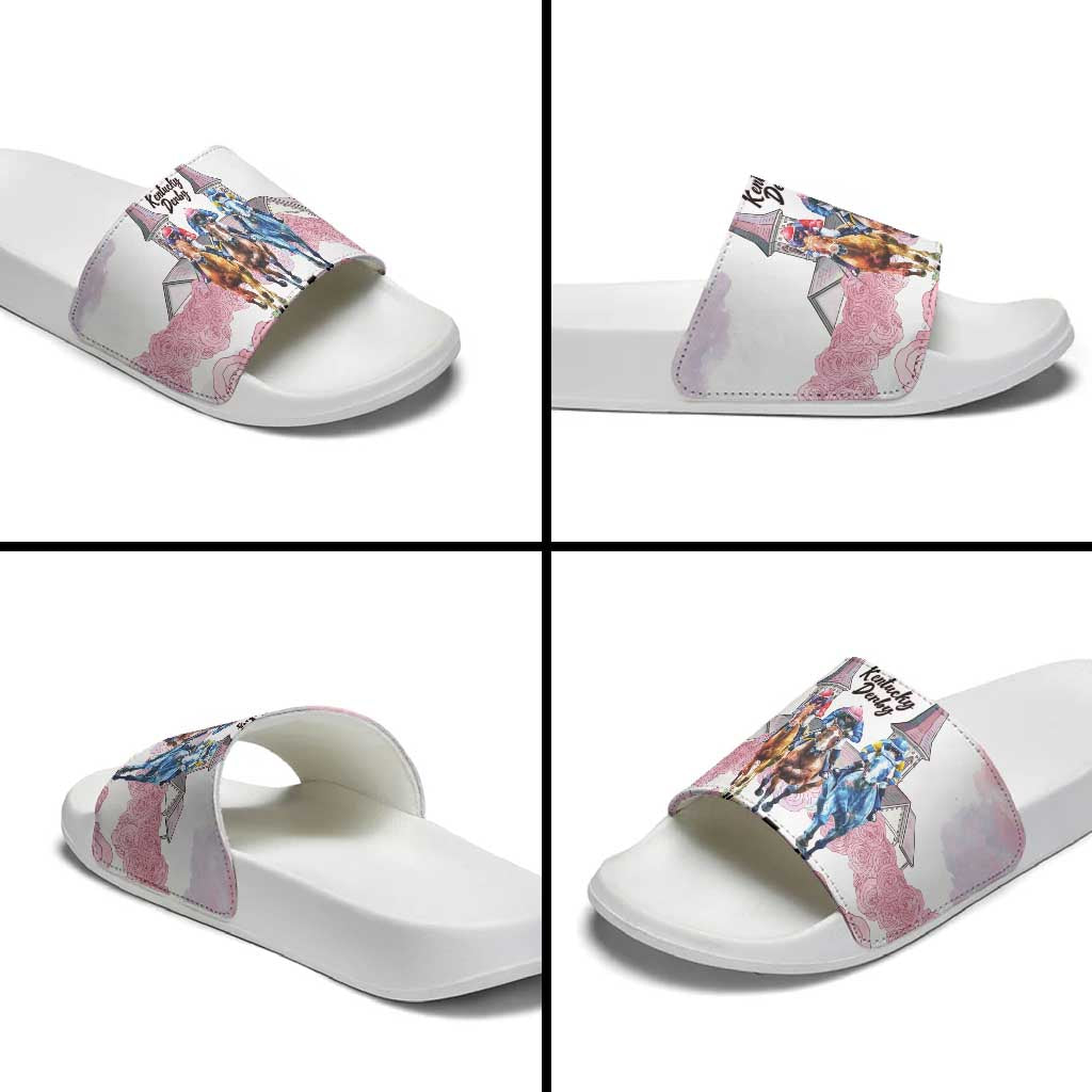 Kentucky Horse Racing Personalized Slide Sandals Churchill Downs Roses Pastel Pink