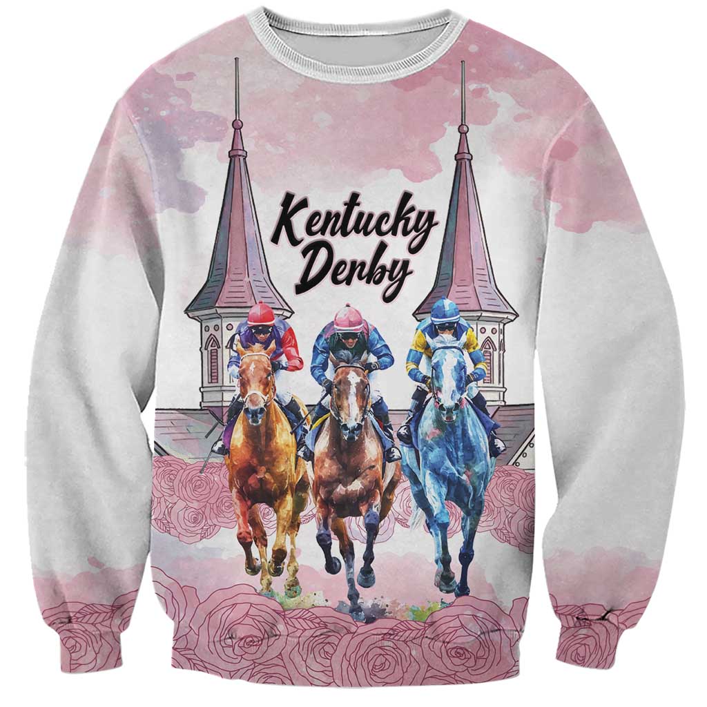Kentucky Horse Racing Personalized Sweatshirt Churchill Downs Roses Pastel Pink