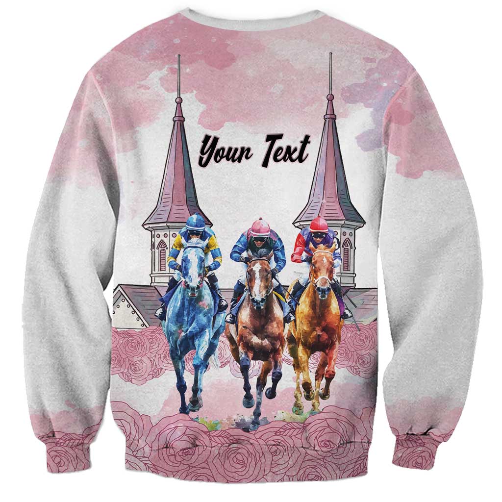 Kentucky Horse Racing Personalized Sweatshirt Churchill Downs Roses Pastel Pink