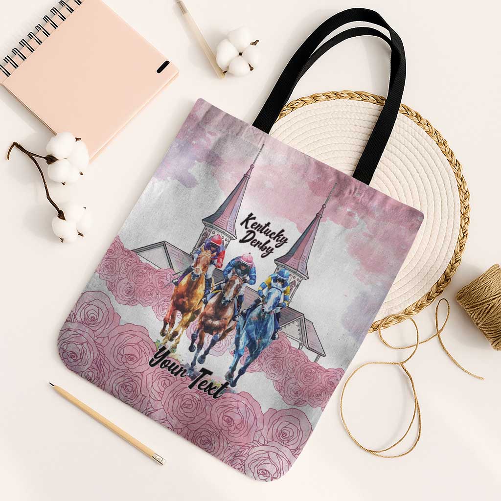 Kentucky Horse Racing Personalized Tote Bag Churchill Downs Roses Pastel Pink