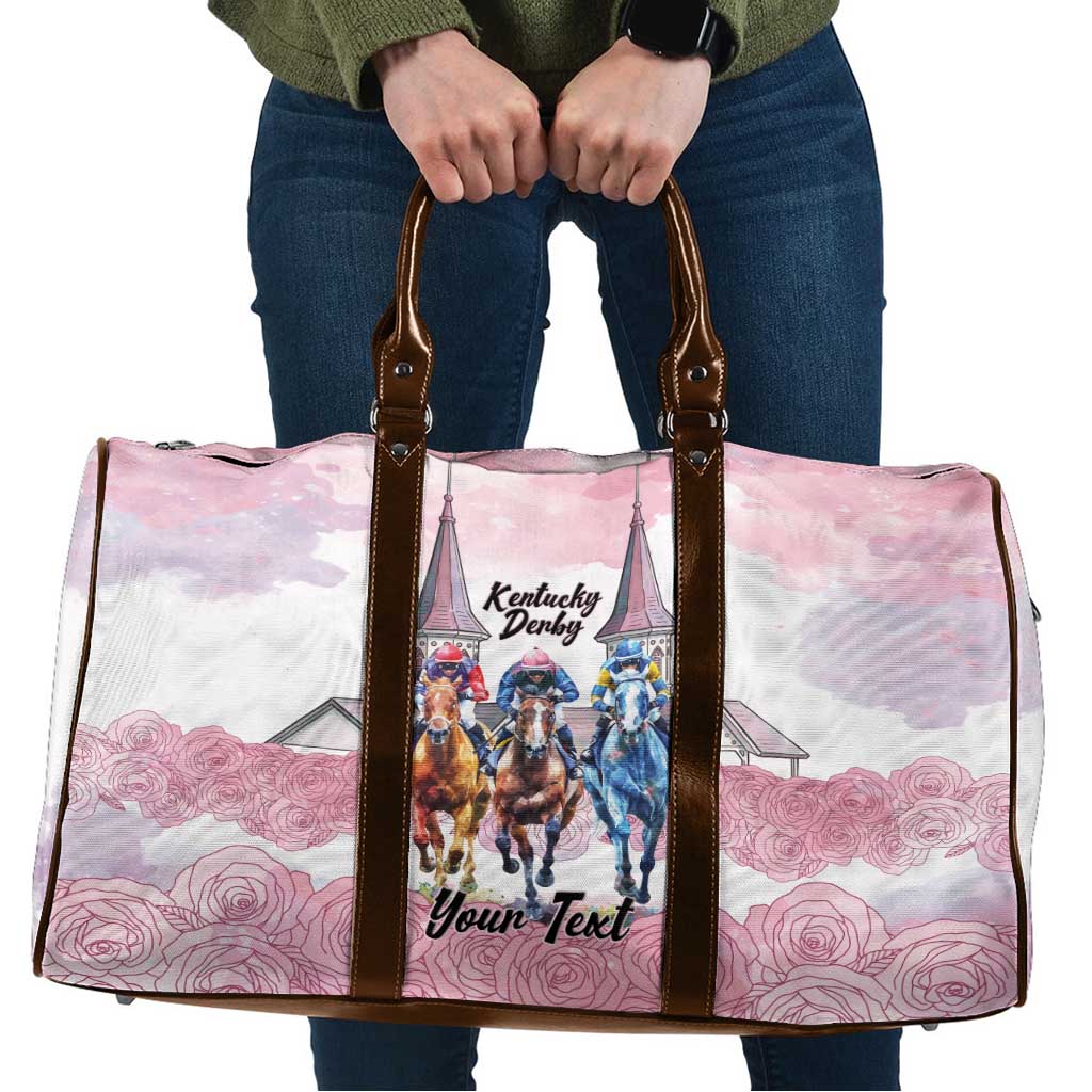 Kentucky Horse Racing Personalized Travel Bag Churchill Downs Roses Pastel Pink