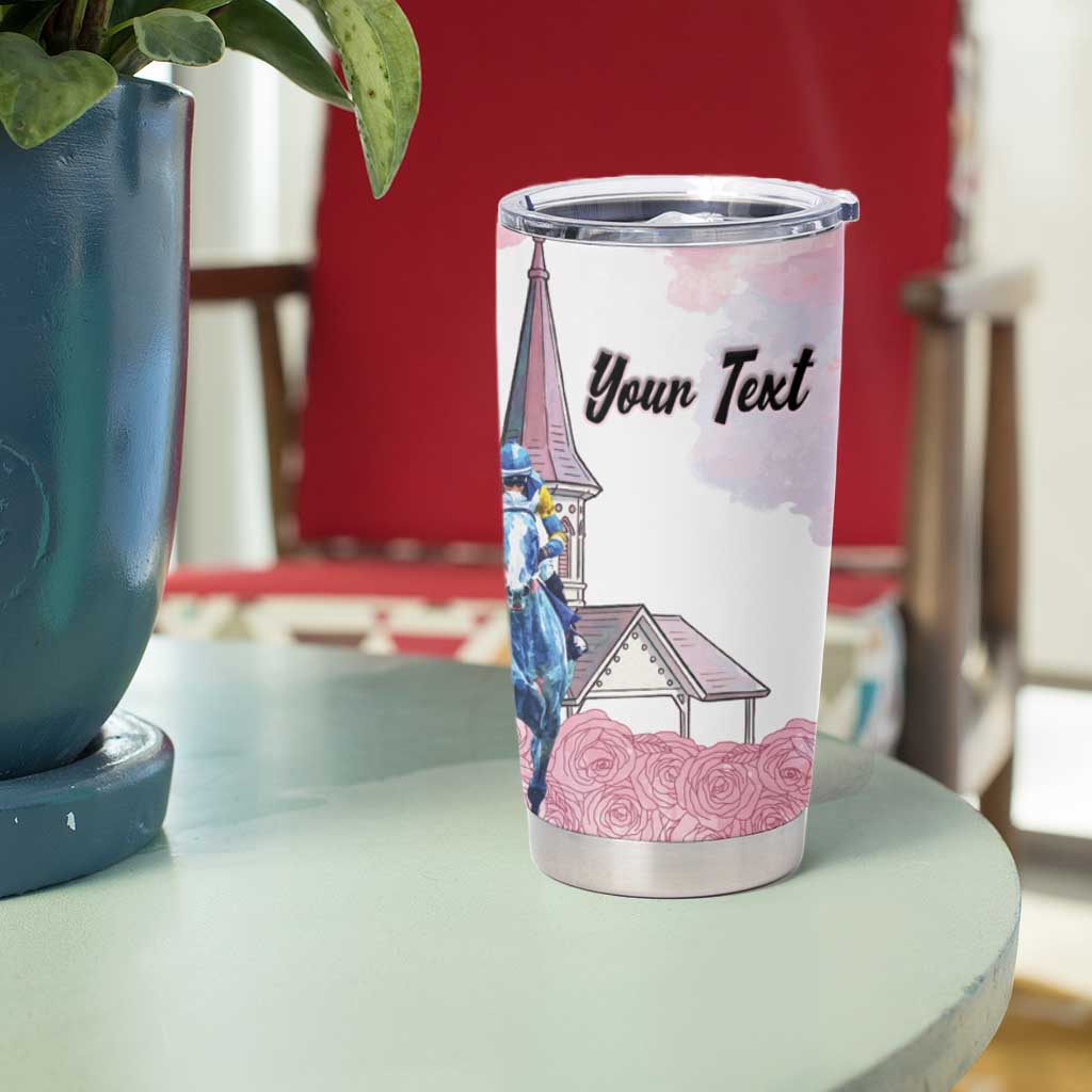 Kentucky Horse Racing Personalized Tumbler Cup Churchill Downs Roses Pastel Pink