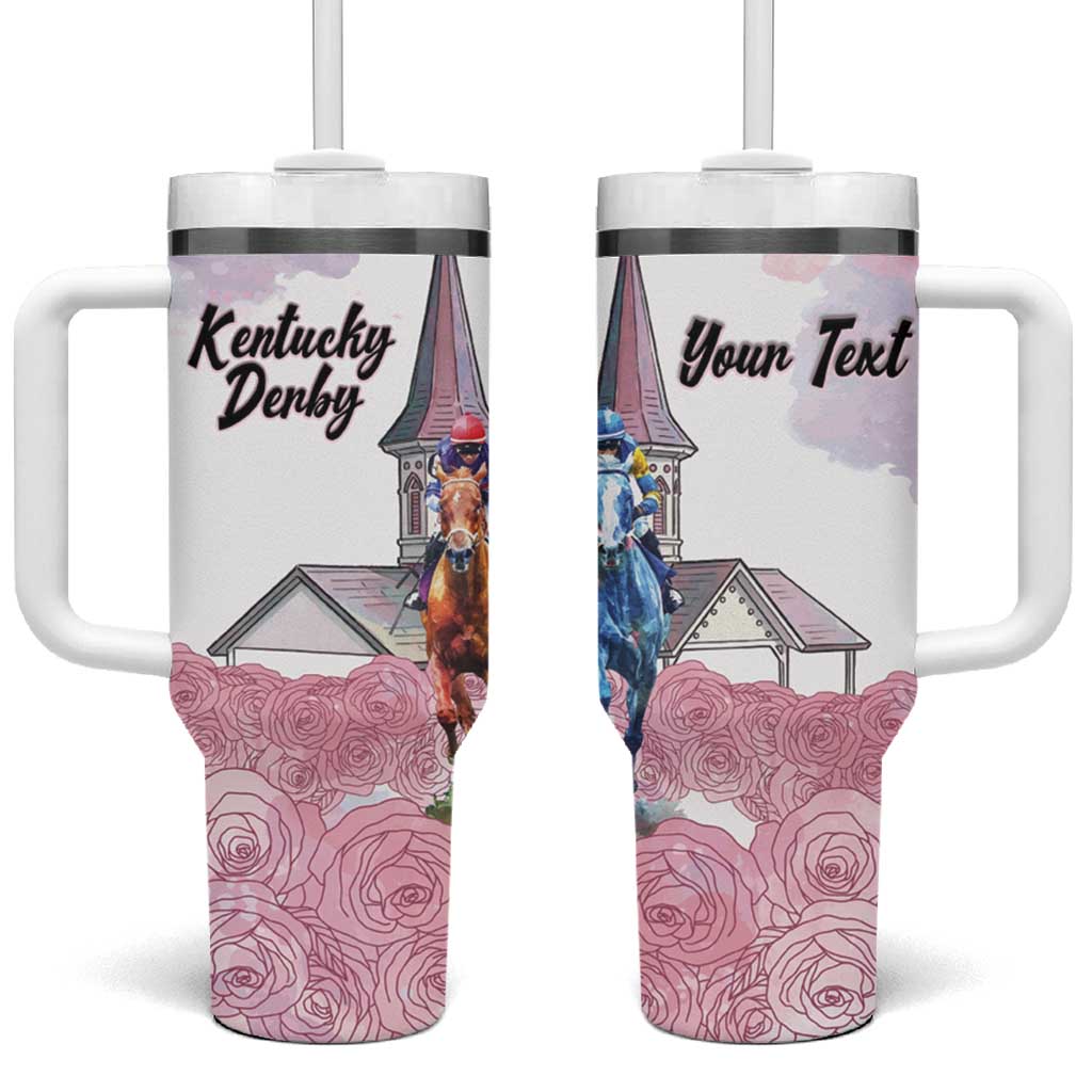 Kentucky Horse Racing Personalized Tumbler With Handle Churchill Downs Roses Pastel Pink