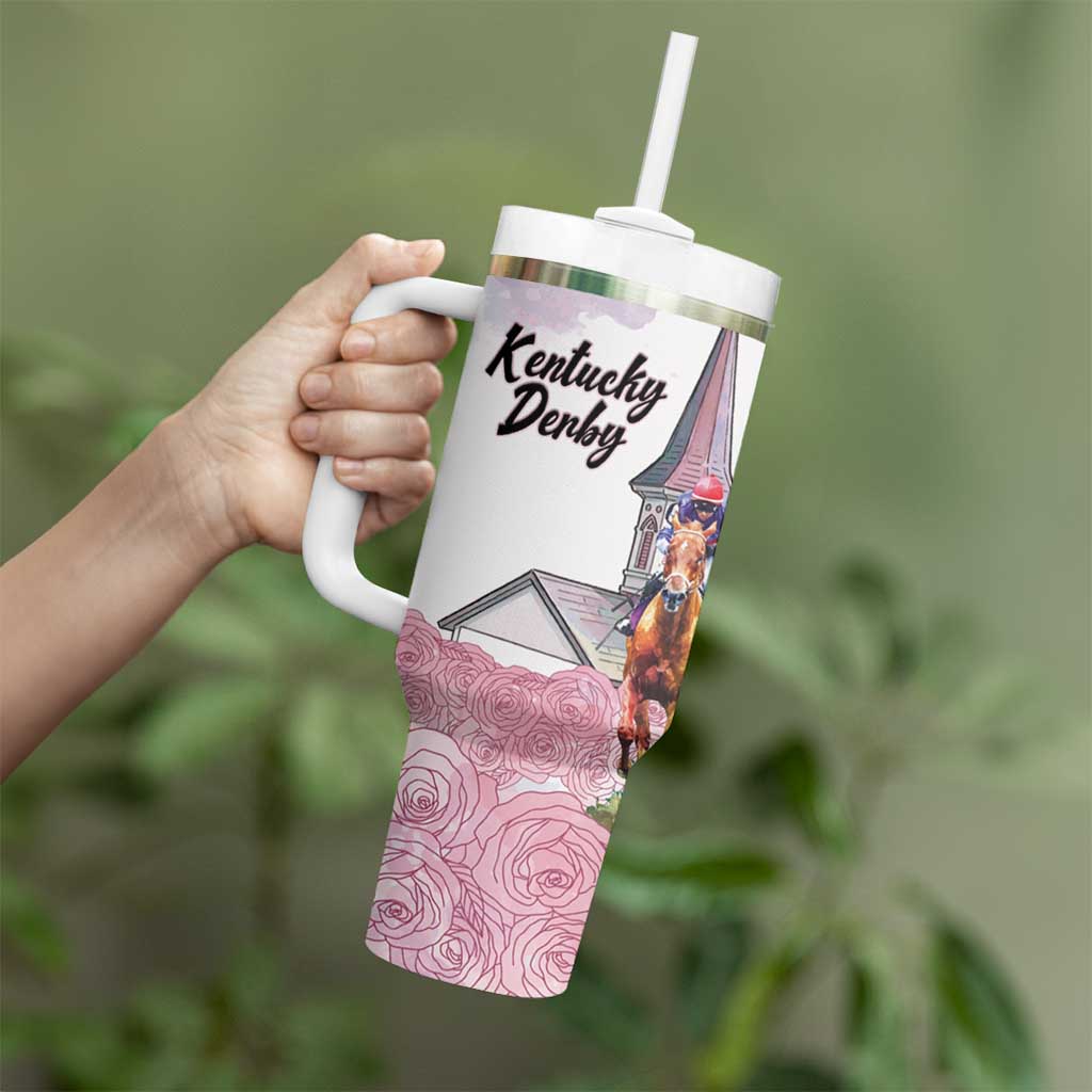 Kentucky Horse Racing Personalized Tumbler With Handle Churchill Downs Roses Pastel Pink
