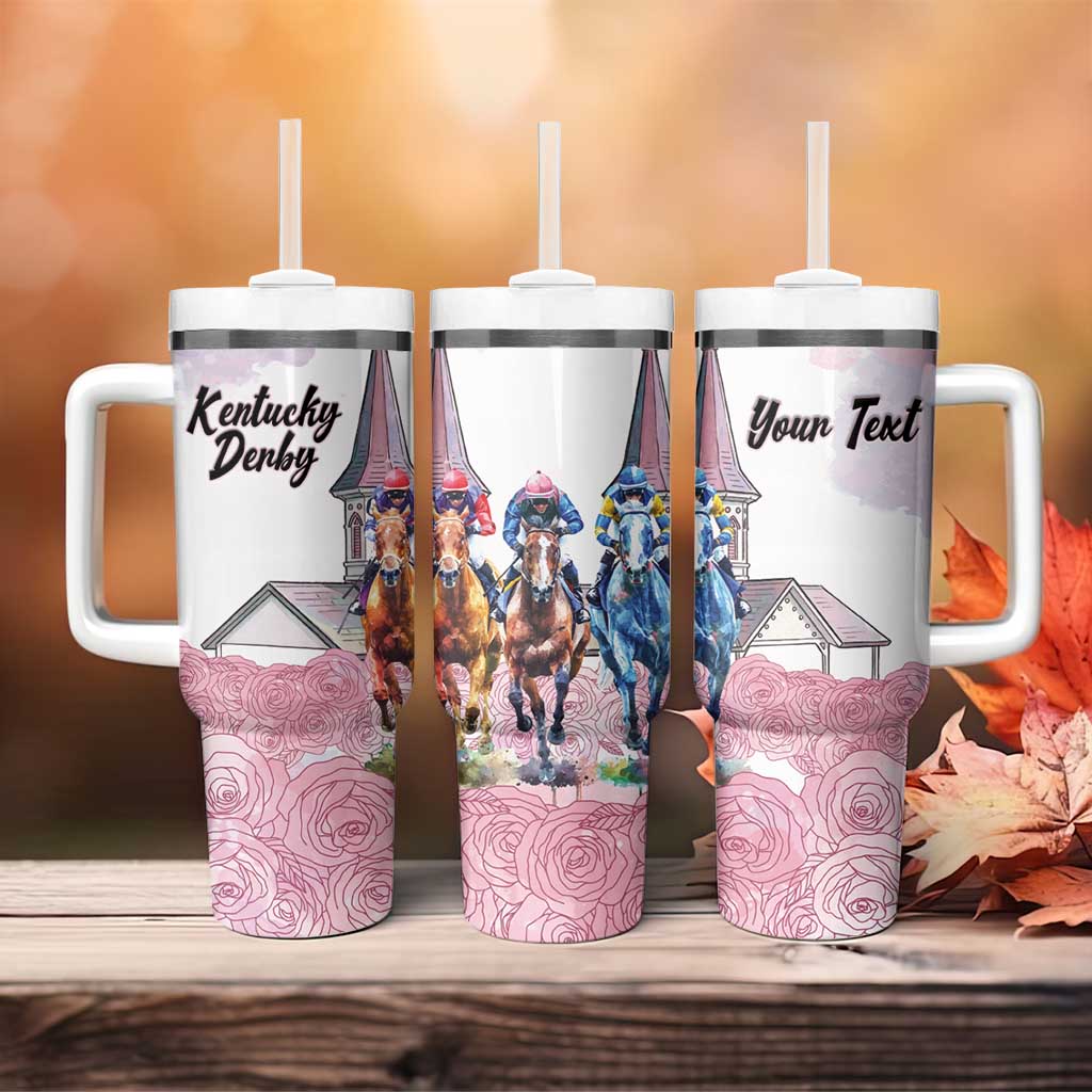 Kentucky Horse Racing Personalized Tumbler With Handle Churchill Downs Roses Pastel Pink