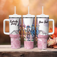 Kentucky Horse Racing Personalized Tumbler With Handle Churchill Downs Roses Pastel Pink