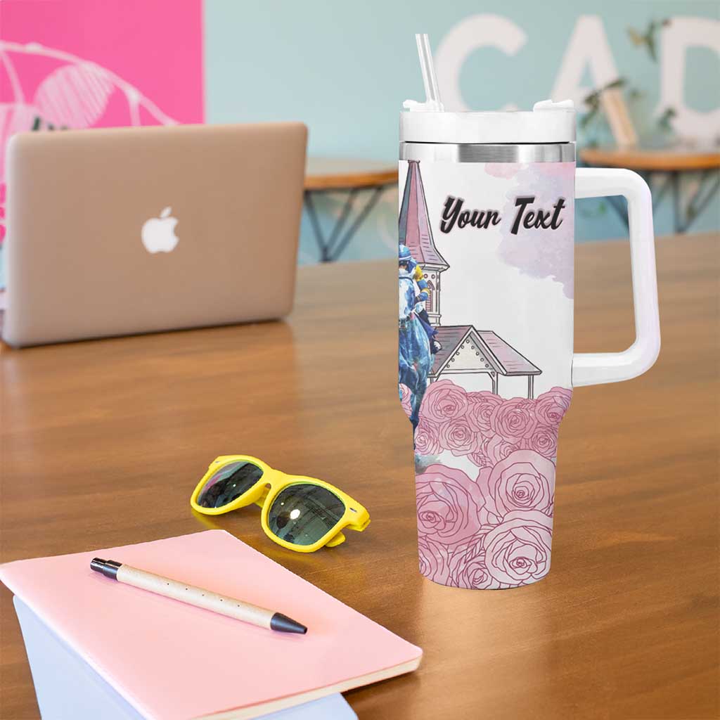 Kentucky Horse Racing Personalized Tumbler With Handle Churchill Downs Roses Pastel Pink