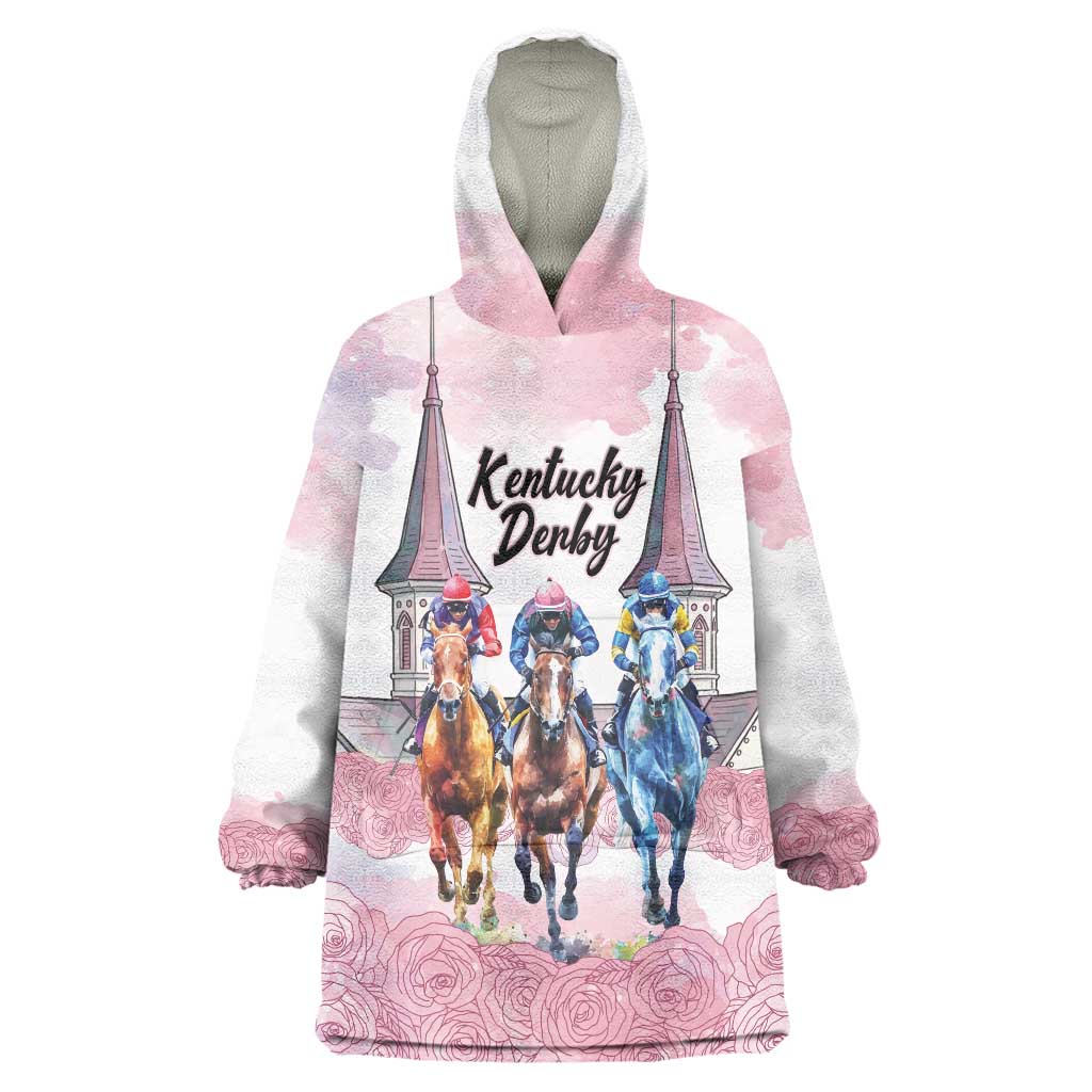 Kentucky Horse Racing Personalized Wearable Blanket Hoodie Churchill Downs Roses Pastel Pink