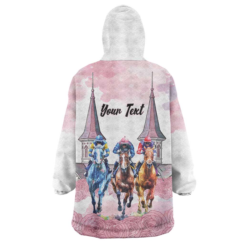 Kentucky Horse Racing Personalized Wearable Blanket Hoodie Churchill Downs Roses Pastel Pink