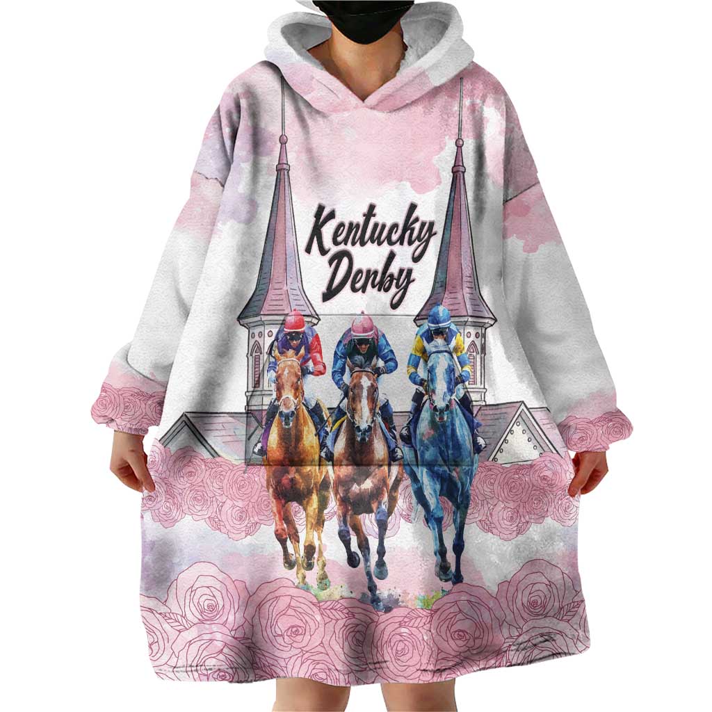 Kentucky Horse Racing Personalized Wearable Blanket Hoodie Churchill Downs Roses Pastel Pink