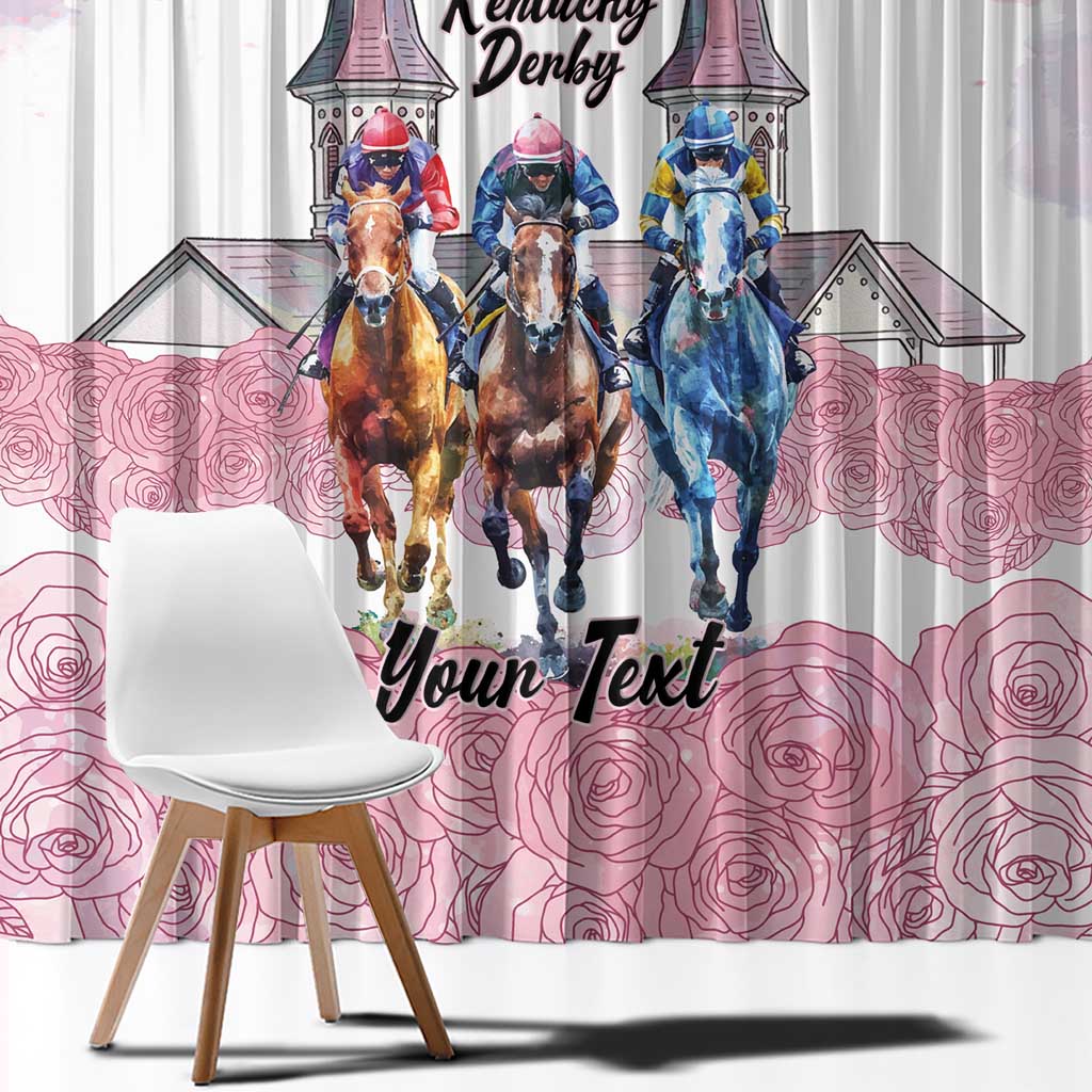 Kentucky Horse Racing Personalized Window Curtain Churchill Downs Roses Pastel Pink