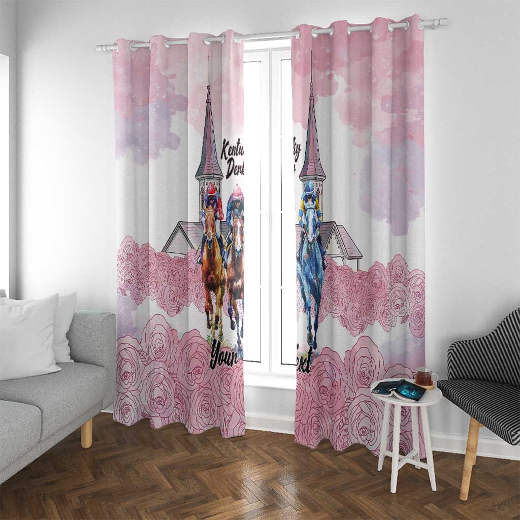 Kentucky Horse Racing Personalized Window Curtain Churchill Downs Roses Pastel Pink