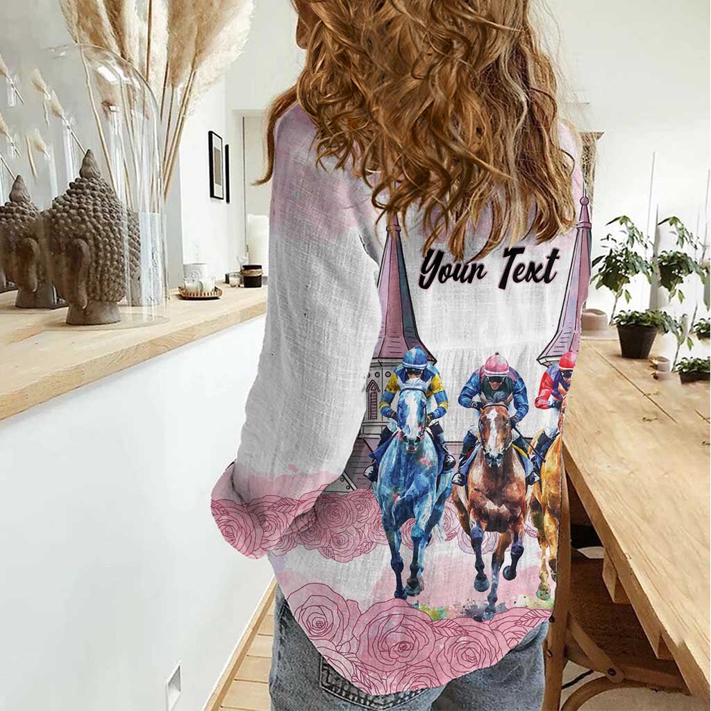 Kentucky Horse Racing Personalized Women Casual Shirt Churchill Downs Roses Pastel Pink
