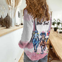 Kentucky Horse Racing Personalized Women Casual Shirt Churchill Downs Roses Pastel Pink
