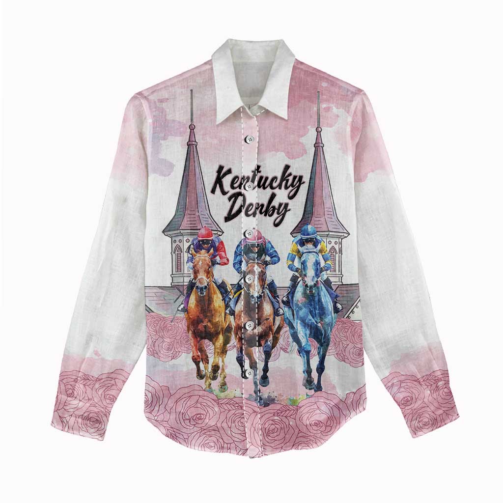 Kentucky Horse Racing Personalized Women Casual Shirt Churchill Downs Roses Pastel Pink