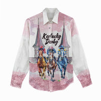 Kentucky Horse Racing Personalized Women Casual Shirt Churchill Downs Roses Pastel Pink