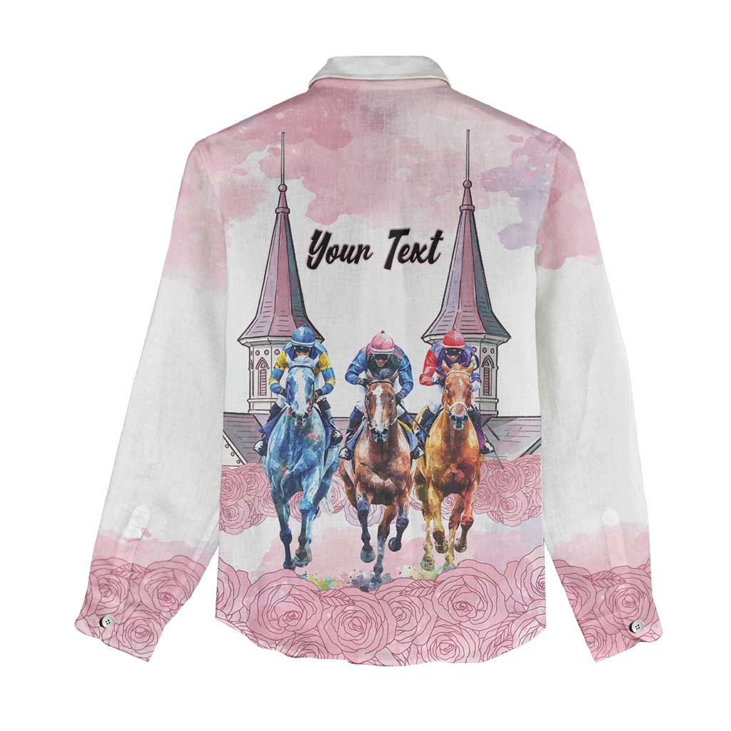Kentucky Horse Racing Personalized Women Casual Shirt Churchill Downs Roses Pastel Pink