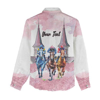 Kentucky Horse Racing Personalized Women Casual Shirt Churchill Downs Roses Pastel Pink