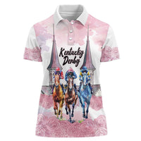 Kentucky Horse Racing Personalized Women Polo Shirt Churchill Downs Roses Pastel Pink