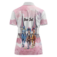 Kentucky Horse Racing Personalized Women Polo Shirt Churchill Downs Roses Pastel Pink