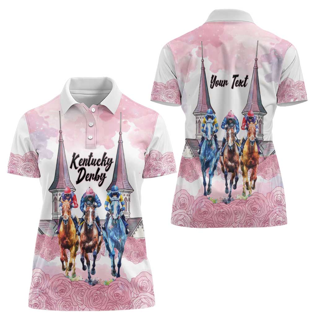 Kentucky Horse Racing Personalized Women Polo Shirt Churchill Downs Roses Pastel Pink