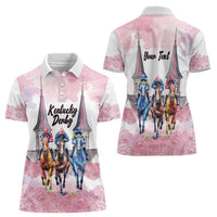 Kentucky Horse Racing Personalized Women Polo Shirt Churchill Downs Roses Pastel Pink