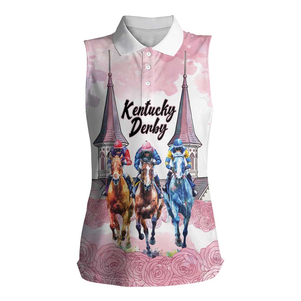 Kentucky Horse Racing Personalized Women Sleeveless Polo Shirt Churchill Downs Roses Pastel Pink