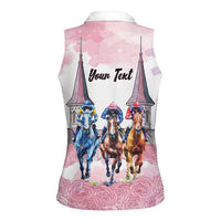 Kentucky Horse Racing Personalized Women Sleeveless Polo Shirt Churchill Downs Roses Pastel Pink