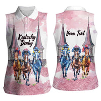 Kentucky Horse Racing Personalized Women Sleeveless Polo Shirt Churchill Downs Roses Pastel Pink